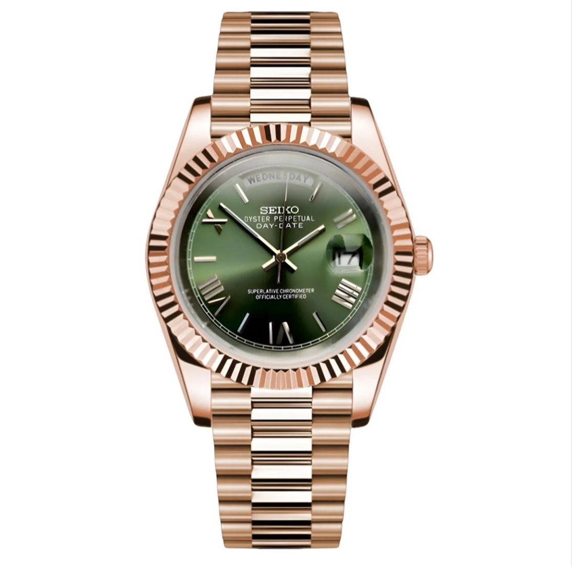 時計 knot SEASON LIMITED MODEL ROSEGOLD GREEN SEIKODAY DATE ROSE GOLD – Mod time