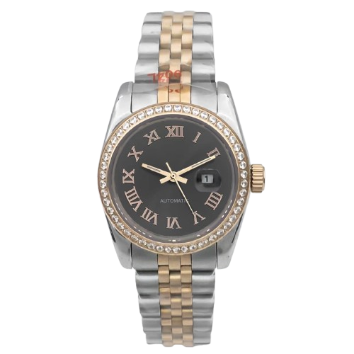 LADY-SEIKOJUST TWO TONE DIAMOND BEZEL BLACK DIAL